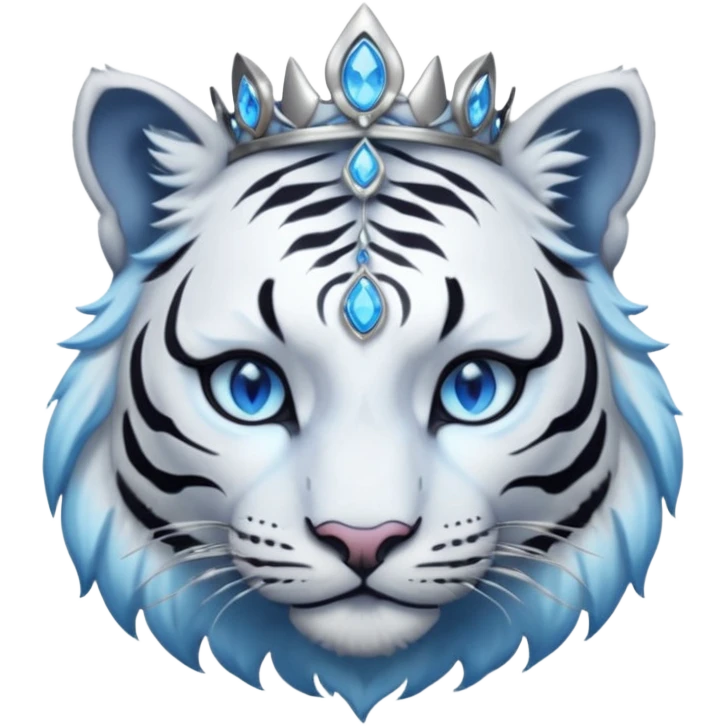 ESO Female white/black tiger khajiit leader of the umbral rose, glowing blue eyes, glowing blue 'third eye' gem; shadow umbral gem silver tiara emoji