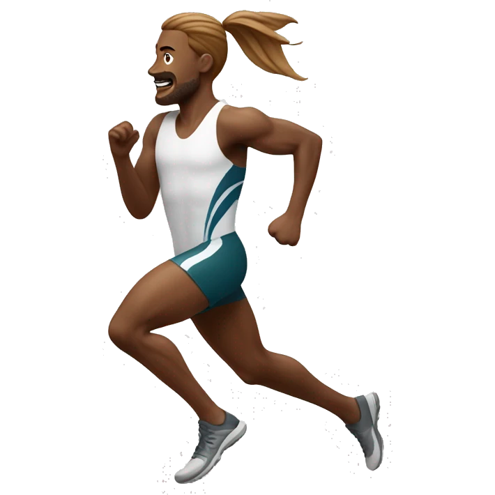 white athlete running with a flowing, brown mullet emoji