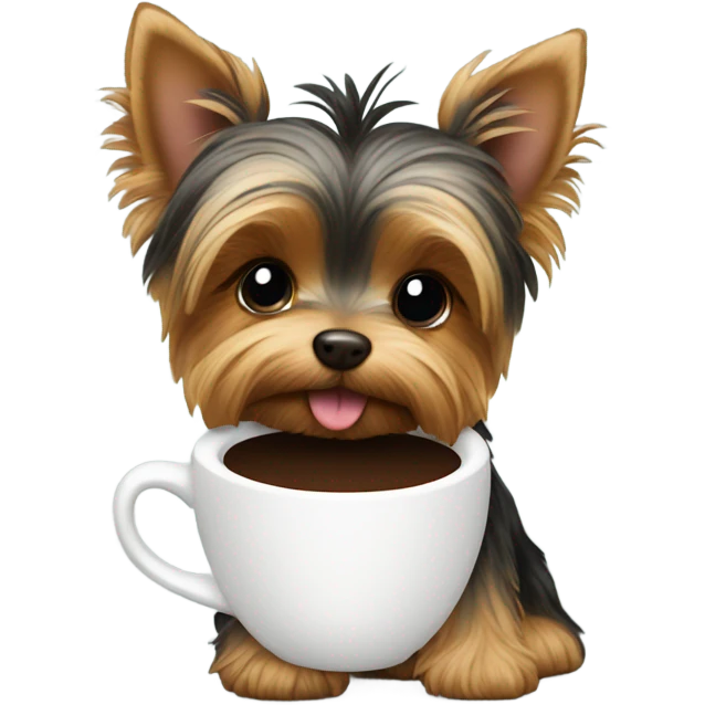 Yorkie puppy with cup of coffee  emoji