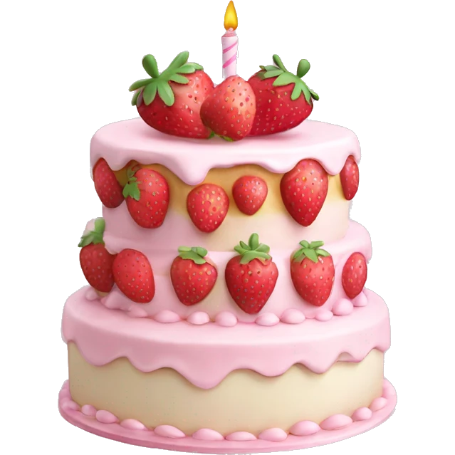 Pink strawberries and cream birthday cake  emoji
