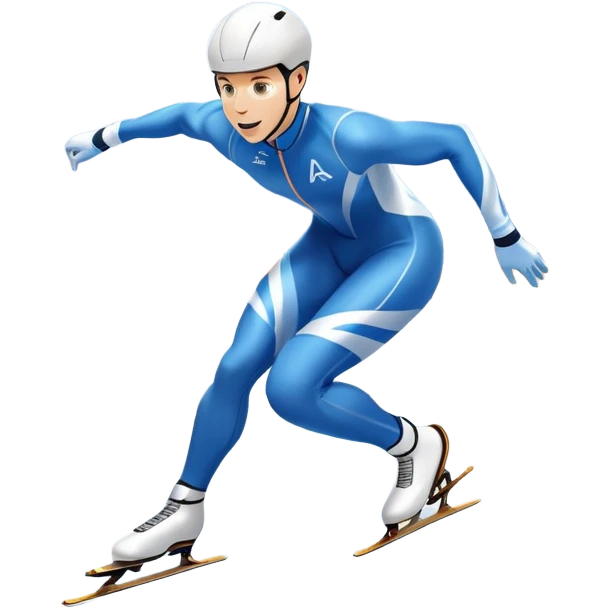 An icon showing a speed skater in a dynamic pose racing on a professional ice track, dressed in an aerodynamic suit. The scene includes a stadium with cheering crowds, icy reflections, and a snowy mountain backdrop. Transparent background captures the speed and intensity of the sport. emoji