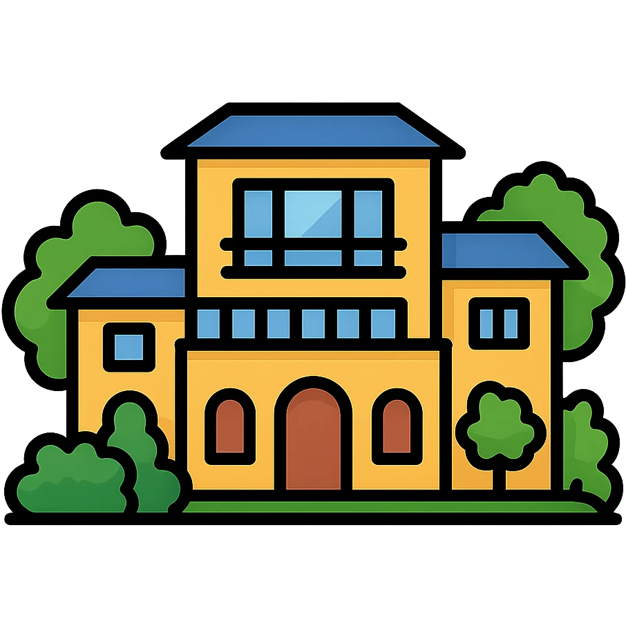 luxury mansion, elegant, modern, in a lush setting, detailed, icon style emoji