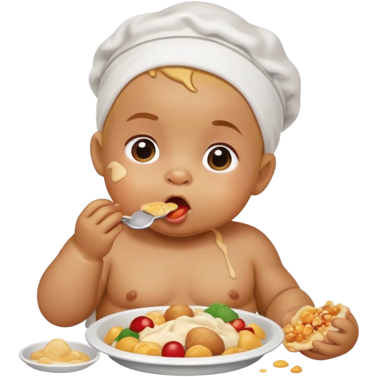 Baby eating and doing a mess emoji
