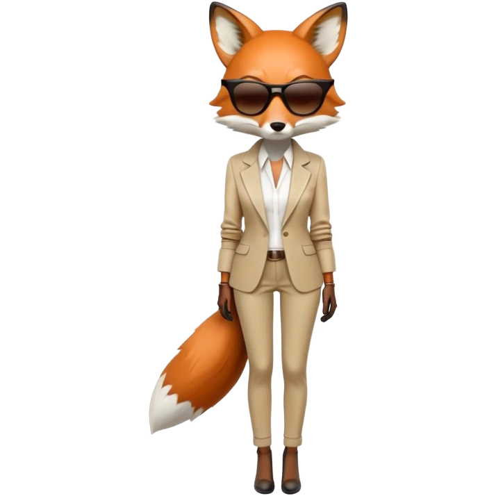 serious anthropomorphised female fox in stylish outfit with sunglasses, back facing the viewer, head down, extremely sad and dejected posture and expression, full-body view emoji