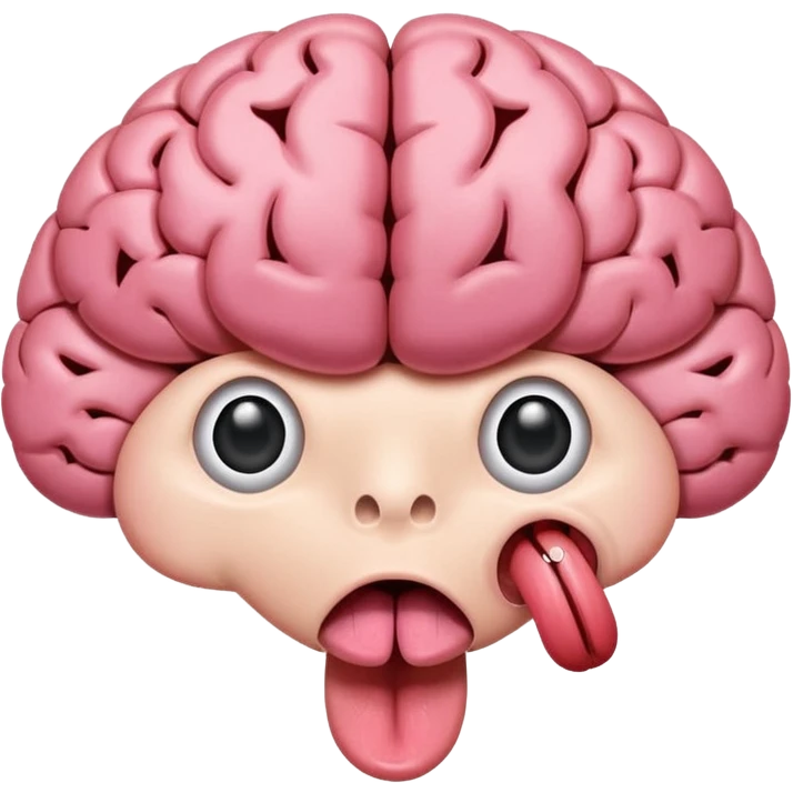 Tongue sticking out of brain with extra grey matter and sopping emoji