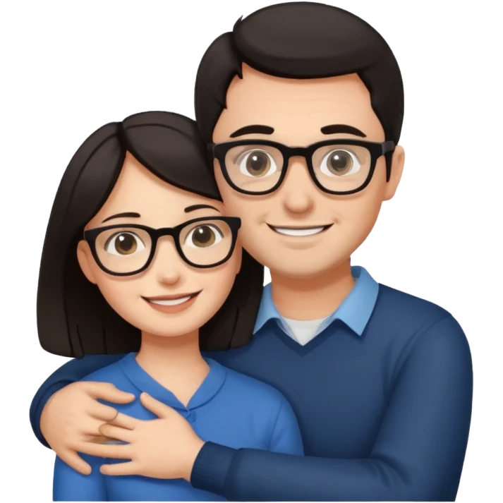 dark haired man with glasses hugging dark long haired woman with glasses emoji