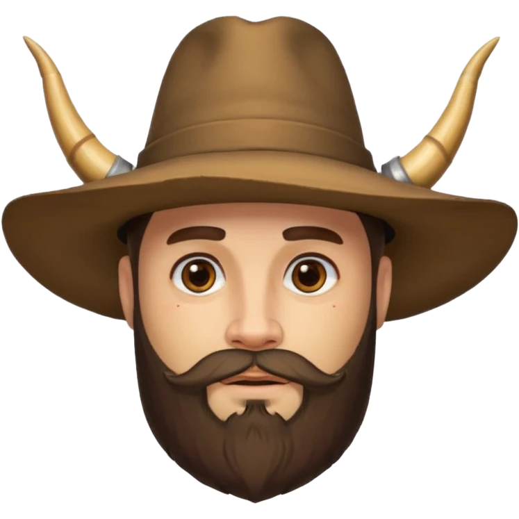 Bearded figure — large brown hat with horn, tattoo on face emoji