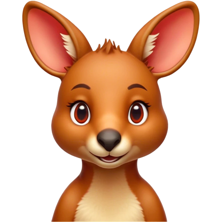Cinematic Cute Kangaroo Portrait Emoji, Head tilted playfully and inquisitively, featuring a glossy red-orange fur with soft, rounded ears and round, sparkling amber eyes full of curious mischief, Simplified yet irresistibly adorable features, highly detailed, glowing with a warm, friendly glow, high shine, affectionate and bouncy, stylized with a touch of outback whimsy, bright and endearing, soft glowing outline, capturing the essence of a mischievous yet loving kangaroo, so playful it feels like it could hop out of the screen and into your arms! emoji
