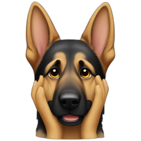 German shepherd covering face with paws emoji