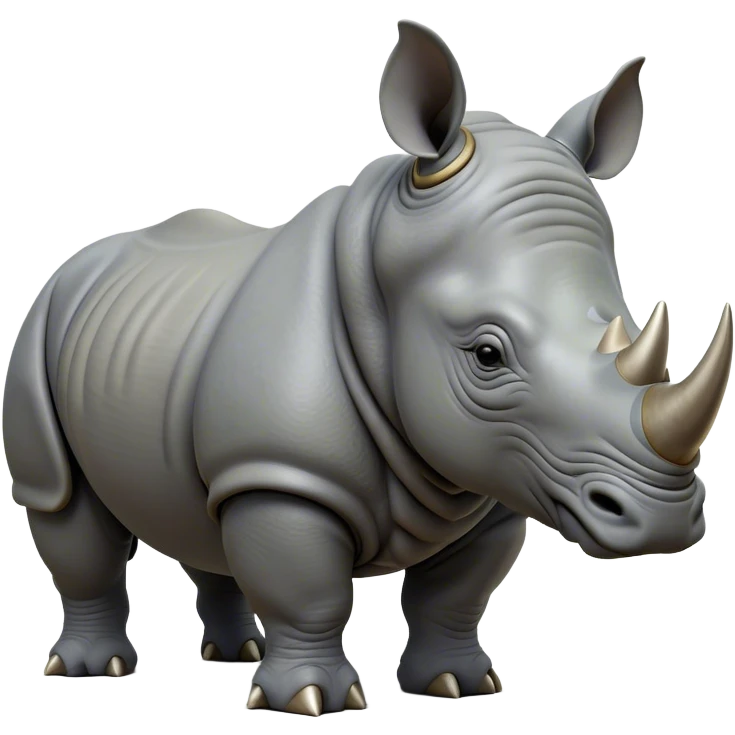 Cinematic Noble Rhinoceros Portrait Emoji, Poised and regal, with a massive, powerful build and a thick, armored hide of slate gray, deep-set soulful piercing eyes, Simplified yet sharp and sophisticated features, highly detailed, glowing with a soft, dignified glow, high shine, intelligent and formidable, stylized with an air of ancient might, focused and attentive, soft glowing outline, capturing the essence of a watchful and commanding behemoth, so majestic it feels as though it could charge out of the screen with effortless authority! emoji
