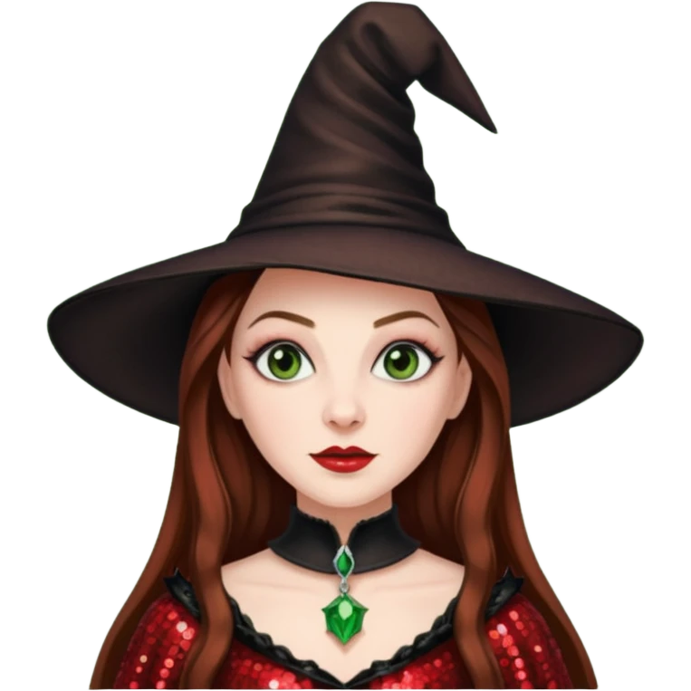 Nessarose, Wicked Witch of the East from The Wizard of Oz with long brown hair, red sequin outfit emoji