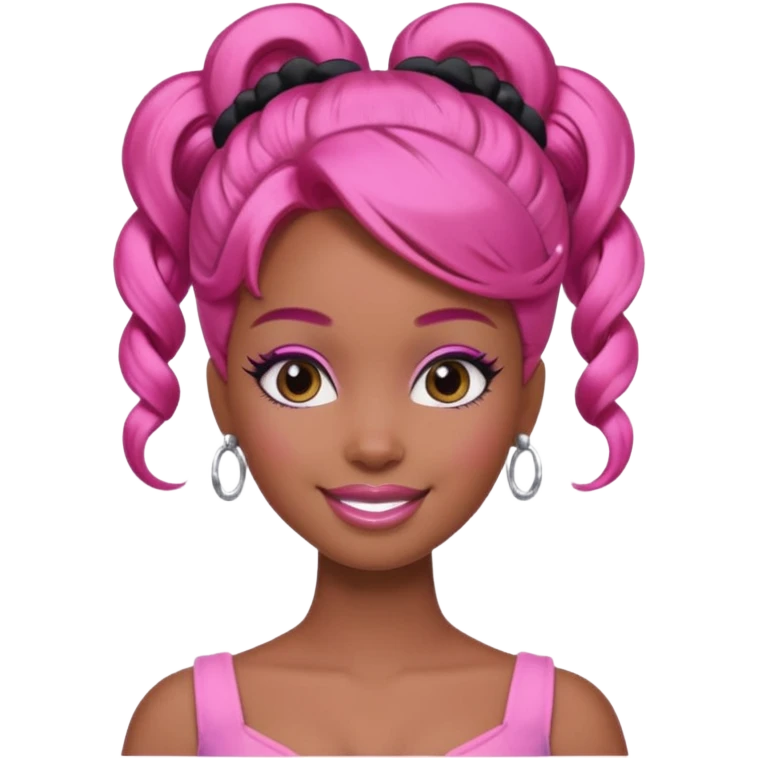 black barbie. updo hair, pink hair, perfect makeup and super pretty emoji