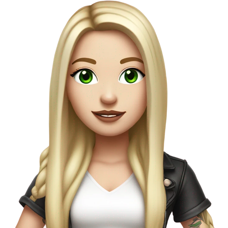 Realistic White girl with Long straight blonde hair, green eyes, tattoos, full body wearing white dress and pink knee-high leather boots, doing cute selfie pose emoji