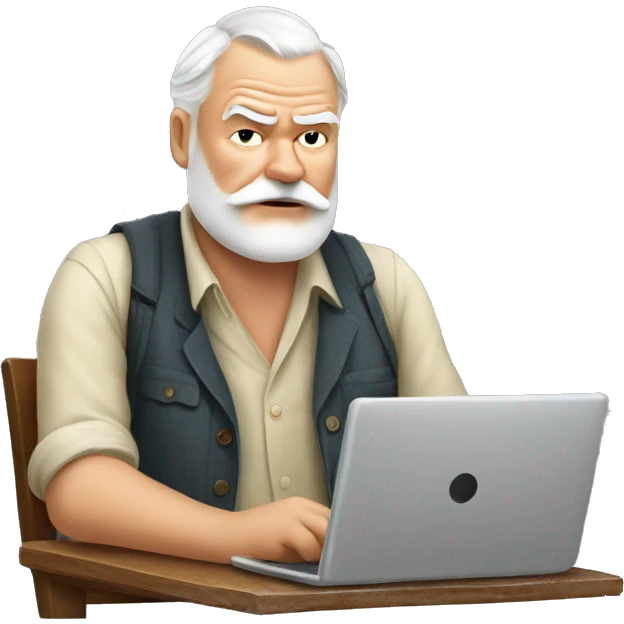 Ernest Hemingway using laptop emoji