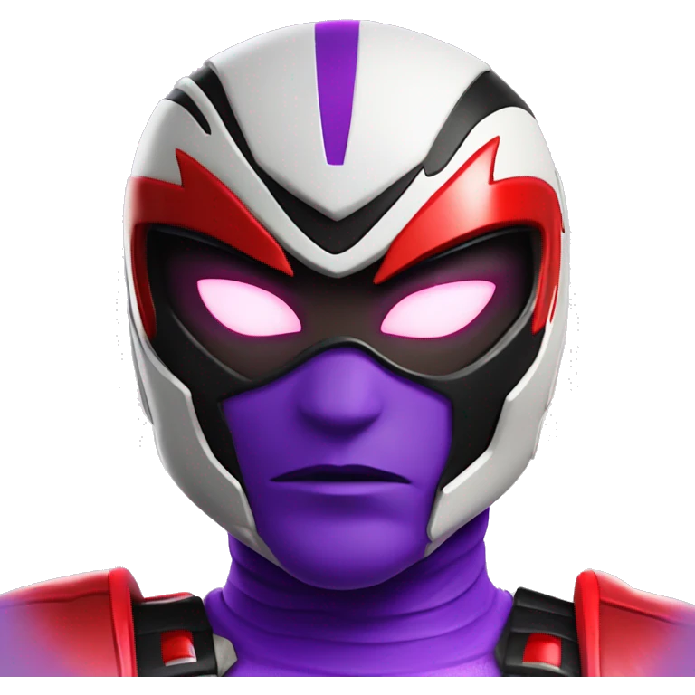 Purple power ranger with spider bones with red eyes on it and black gloves  and boots and with red outlines and 2 red gems on it’s hlmet emoji