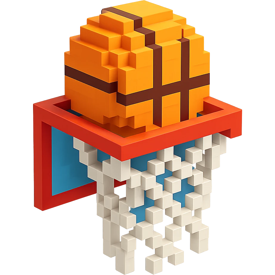 Voxel-style basketball in a net, variation 7 emoji
