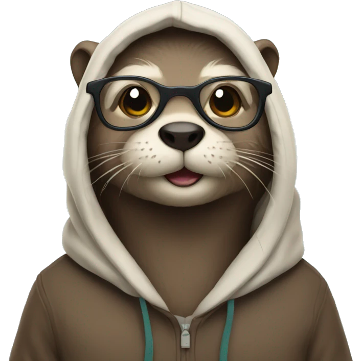An otter who is wearing a hoodie and wearing glasses emoji