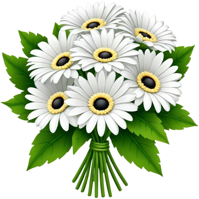 bouquet White Gerbera Daisy, luxuriant, leaf, bud, black pollen emoji