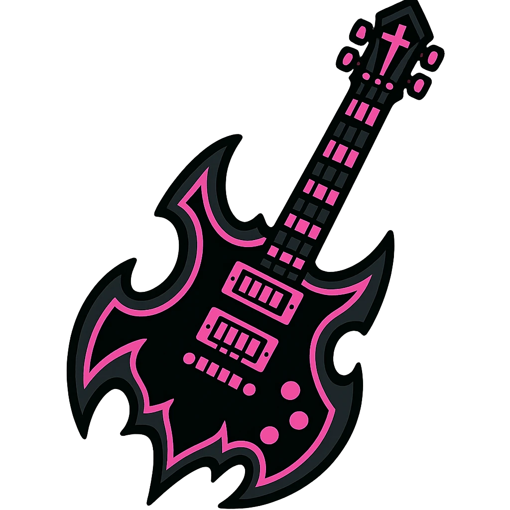 BLACKPINK-inspired gothic guitar, no hearts, bold and expressive, black and pink colors emoji