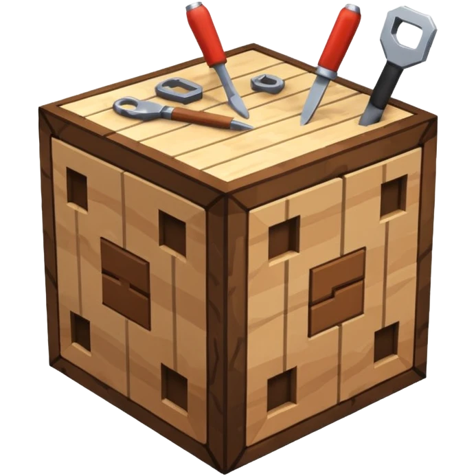 crafting table with tools like a minecraft style cube crafting table 100% like a minecraft table crafting, emoji