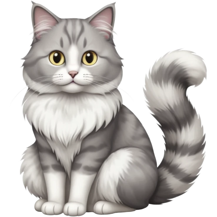 a very fluffy big grey and white cat sitting regally emoji