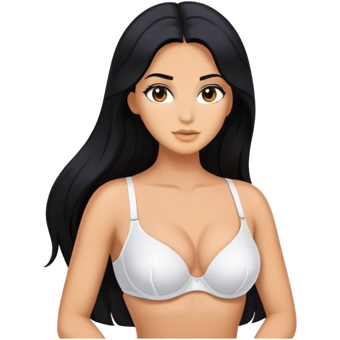mermaid, long black hair tanned woman, white shell bra emoji