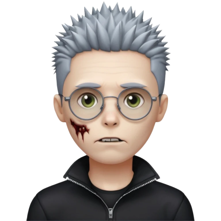 zombie boy with spiky emo hair and black quarter zip shirt and round  and glasses  emoji