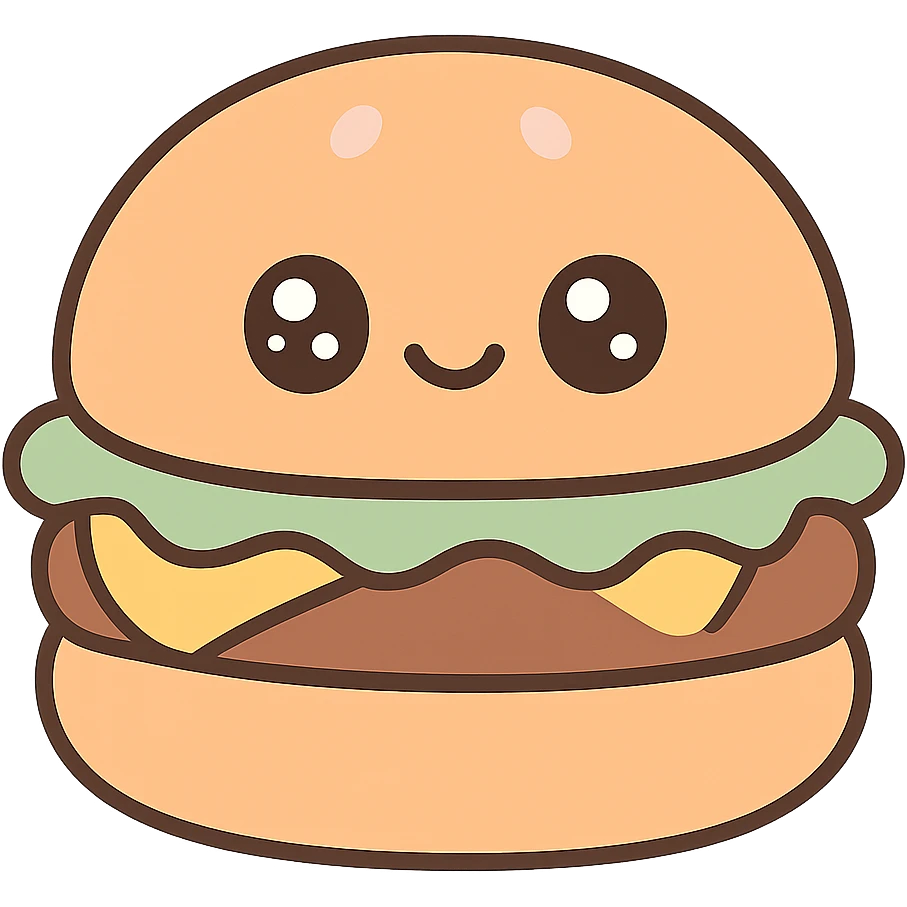 cheeseburger squishmallow, kawaii eyes, soft plush texture, smiling, cute and cuddly emoji