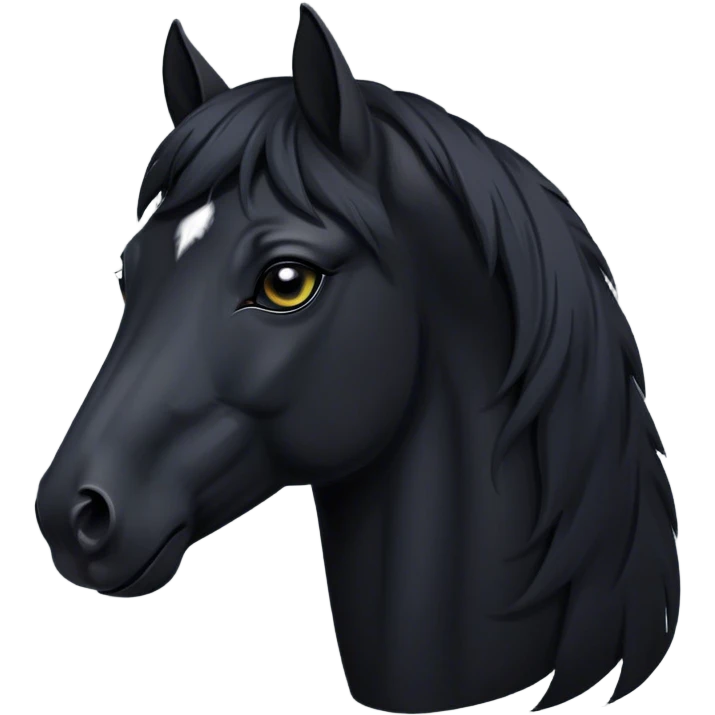 Cinematic Noble Black Horse Portrait Emoji, Poised and regal, with a strong, athletic build and a sleek, well-groomed jet-black fur, deep-set soulful dark eyes, Simplified yet sharp and sophisticated features, highly detailed, glowing with a soft, dignified glow, high shine, intelligent and commanding, stylized with an air of mysterious grace, focused and attentive, soft glowing outline, capturing the essence of a watchful and confident steed, so majestic it feels as though it could gallop out of the screen with effortless authority! emoji