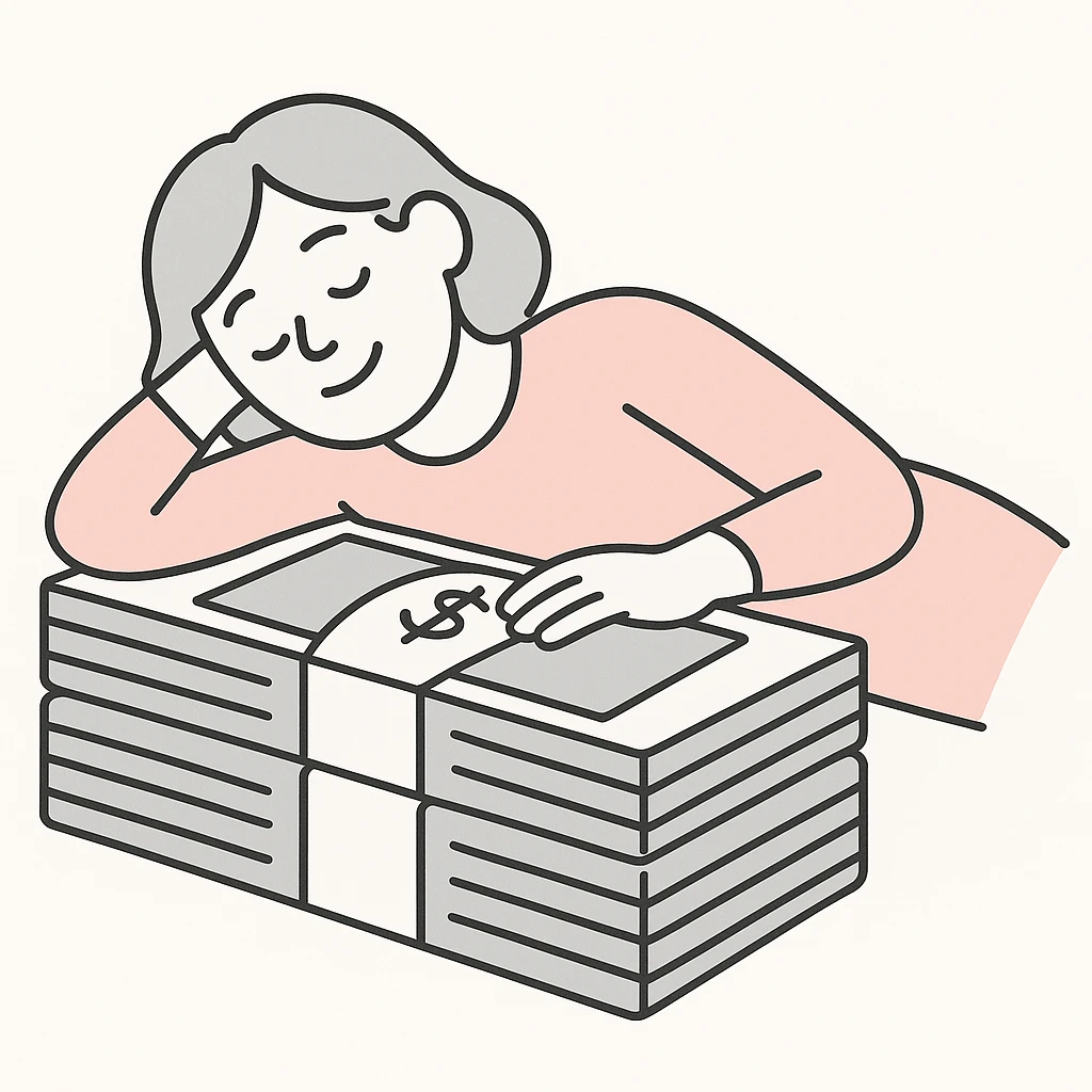 happy person napping on mattress of money emoji