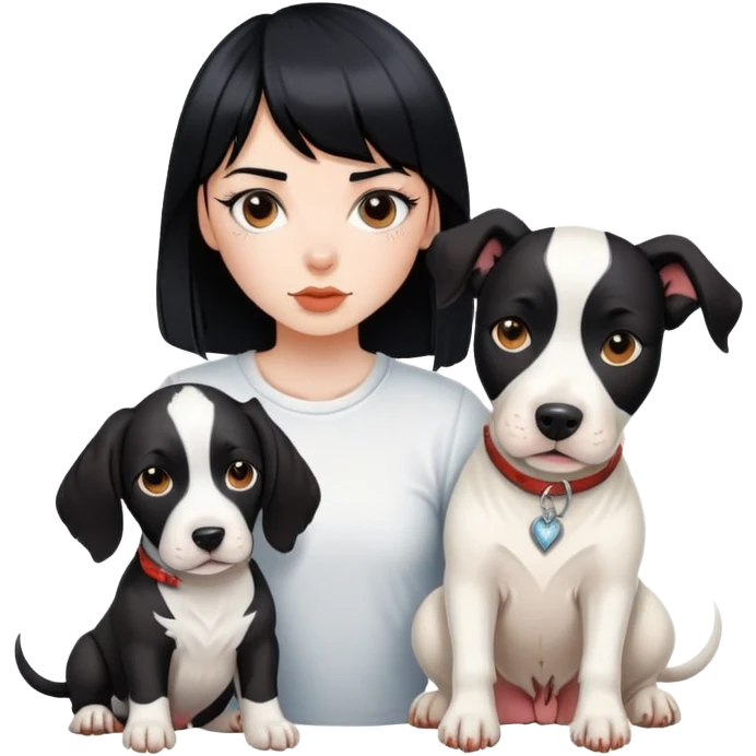 girl with long black  straight bangs hair with tattoo and a Springer dog  and  bull a   white terrifying dog emoji