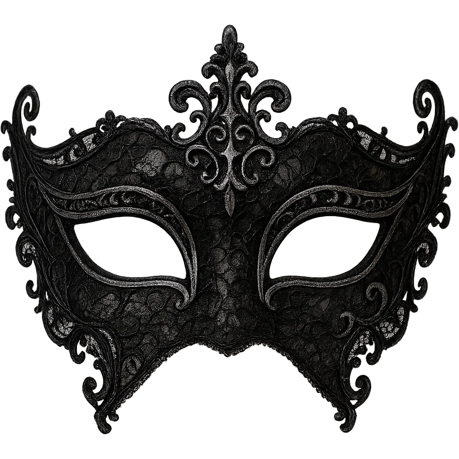 gothic masquerade mask, black lace and silver, no background emoji