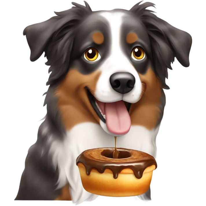 Australian Shepherd eating Yorkshire pudding with gravy emoji