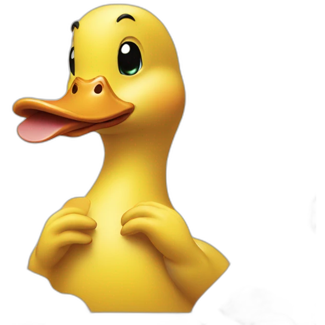 yellow duck frontal face eating pizza with hands emoji
