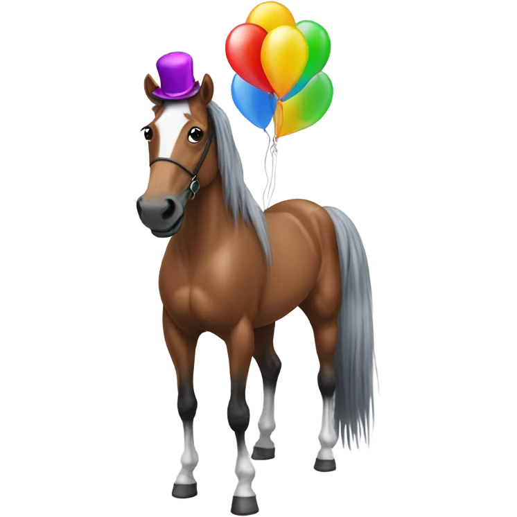 Horse wearing balloon hat emoji