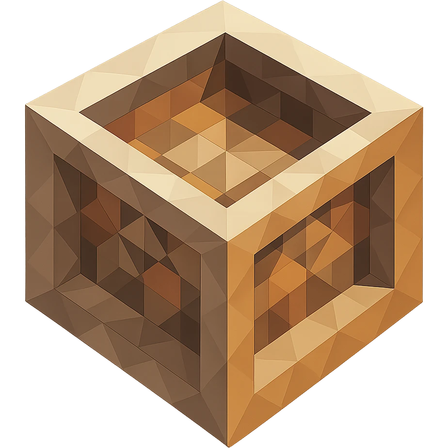 low-poly 3D cube with a geometric tile pattern interior emoji