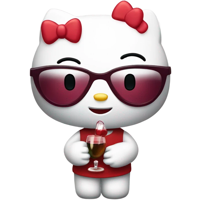 Hello Kitty drinking red wine emoji