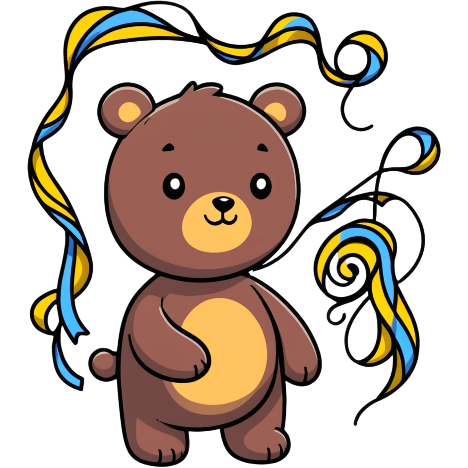 bear with swirly streamers around emoji