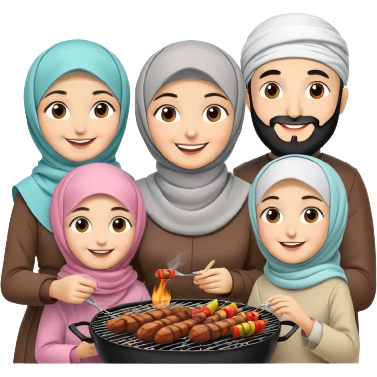 Turkish beautiful finished family hijabs make bbq time emoji