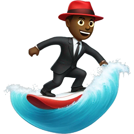 create an emoji of a guy riding a wave similar to the already made one, but have to guy be black wearing a suit and a red hat emoji
