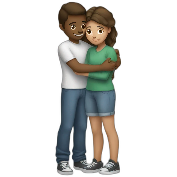 White teen couple hugging both of them are white emoji