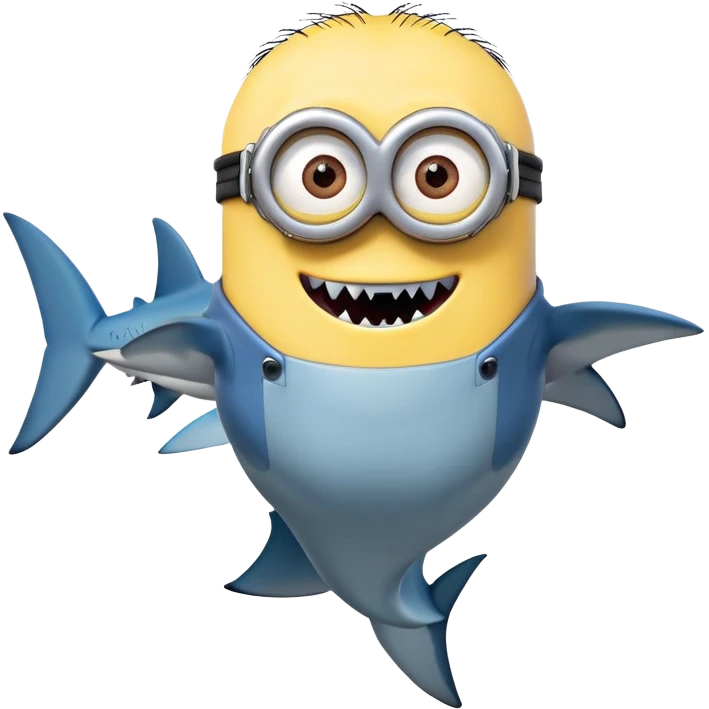 A minion with shark teeth and a shark body emoji