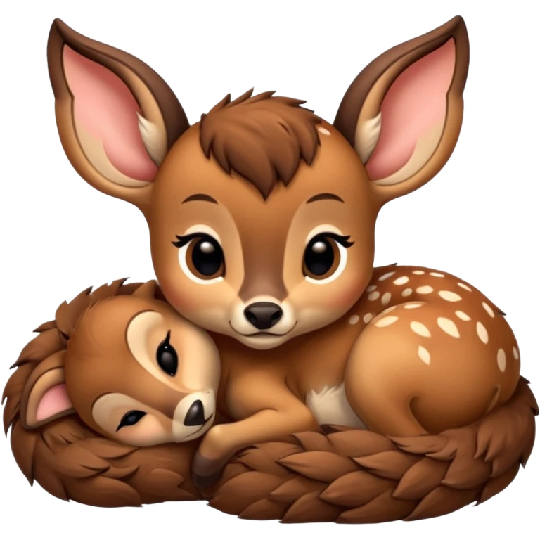 один олененок лежит калачиком, он похож на бемби, в теплых оттенках emoji