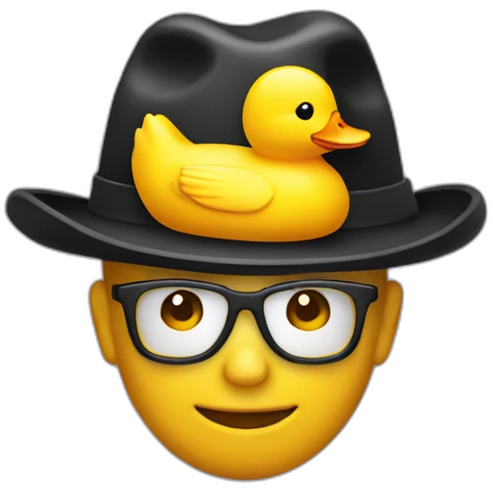 a man wearing a rubber ducky hat emoji