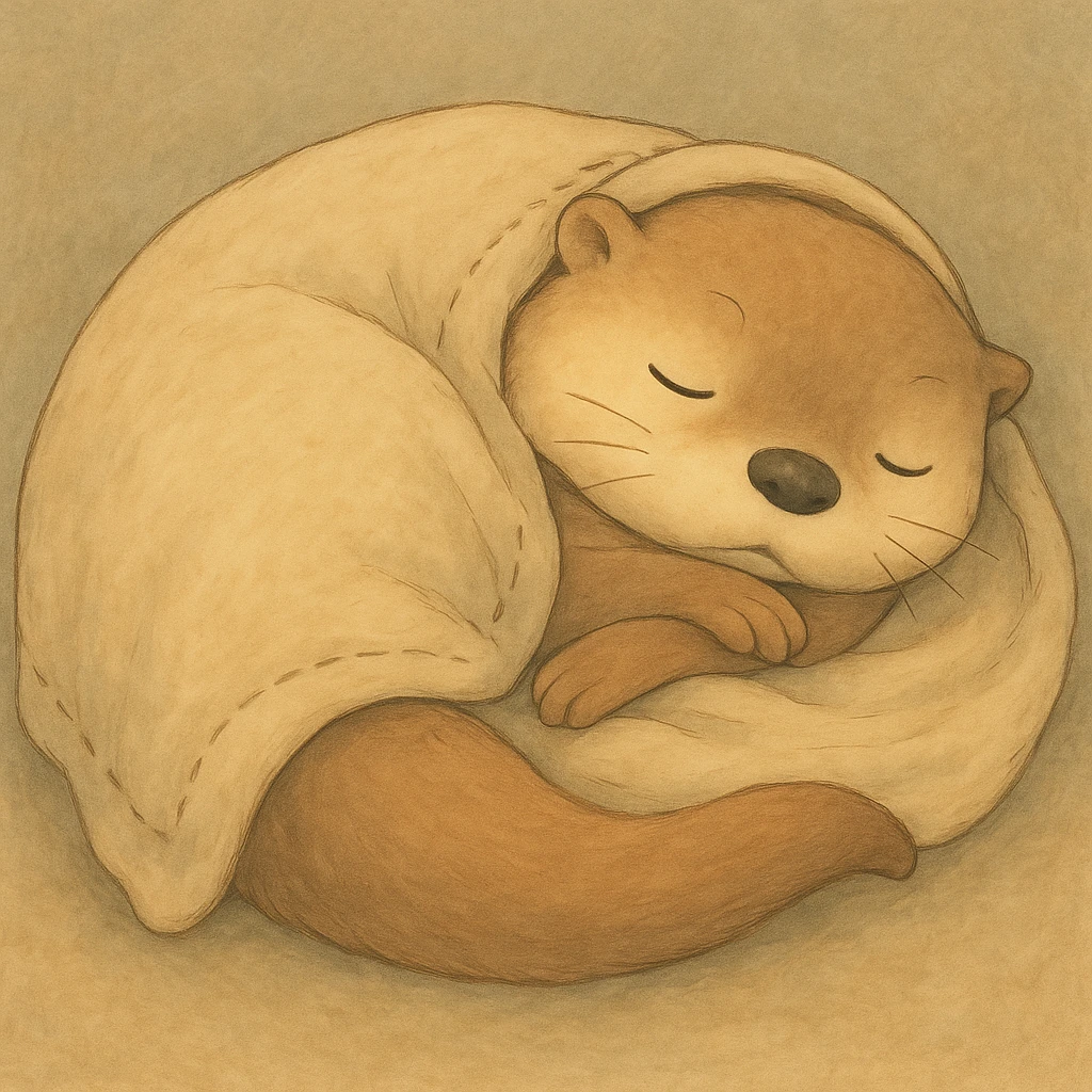 Add a soft, cozy blanket over the sleeping otter, keep gentle colors emoji