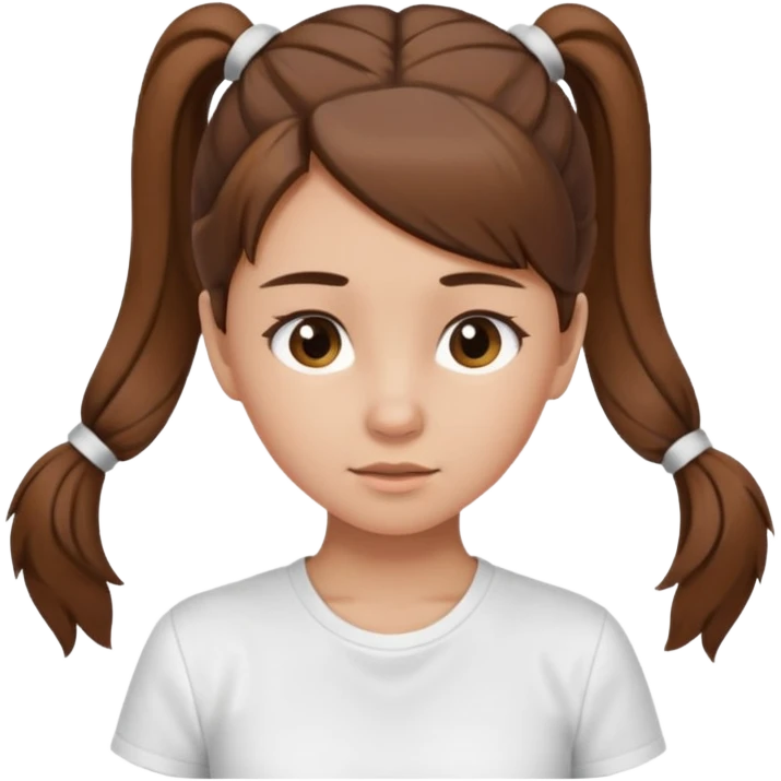 Normal skinned, tiny nosed, brown haired girl with Tying a ponytail emoji