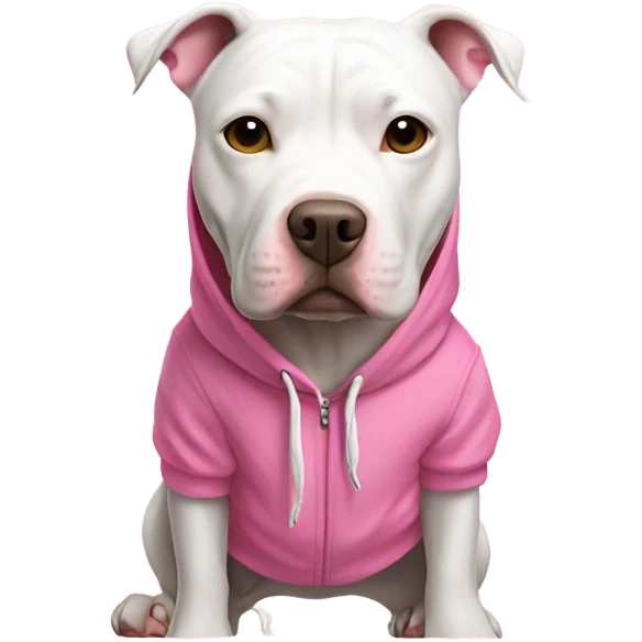 White pit bull looking dog with a pink hoodie emoji