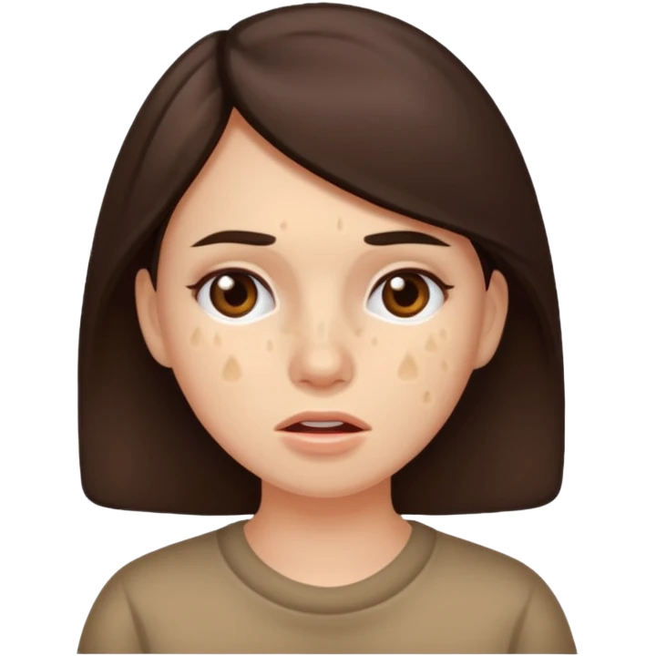 brunette woman with lots of acne emoji