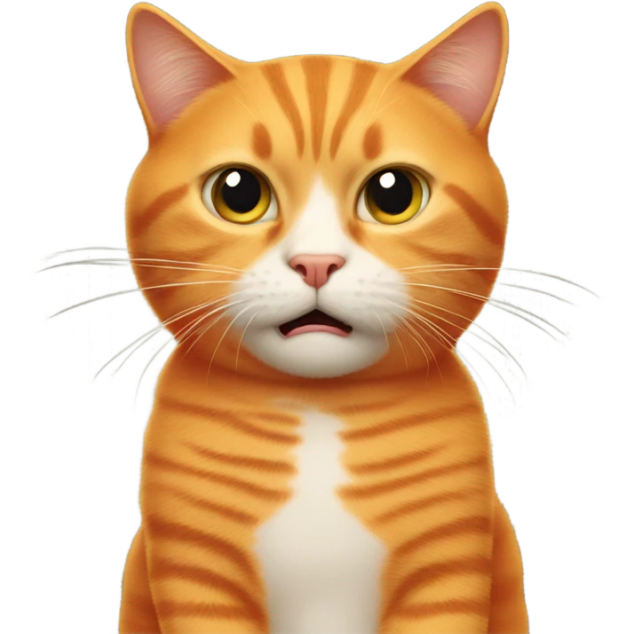 An orange cat that is holding a knife looking very confused at the same time emoji