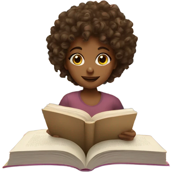 Brown curly hair girl reading a book emoji